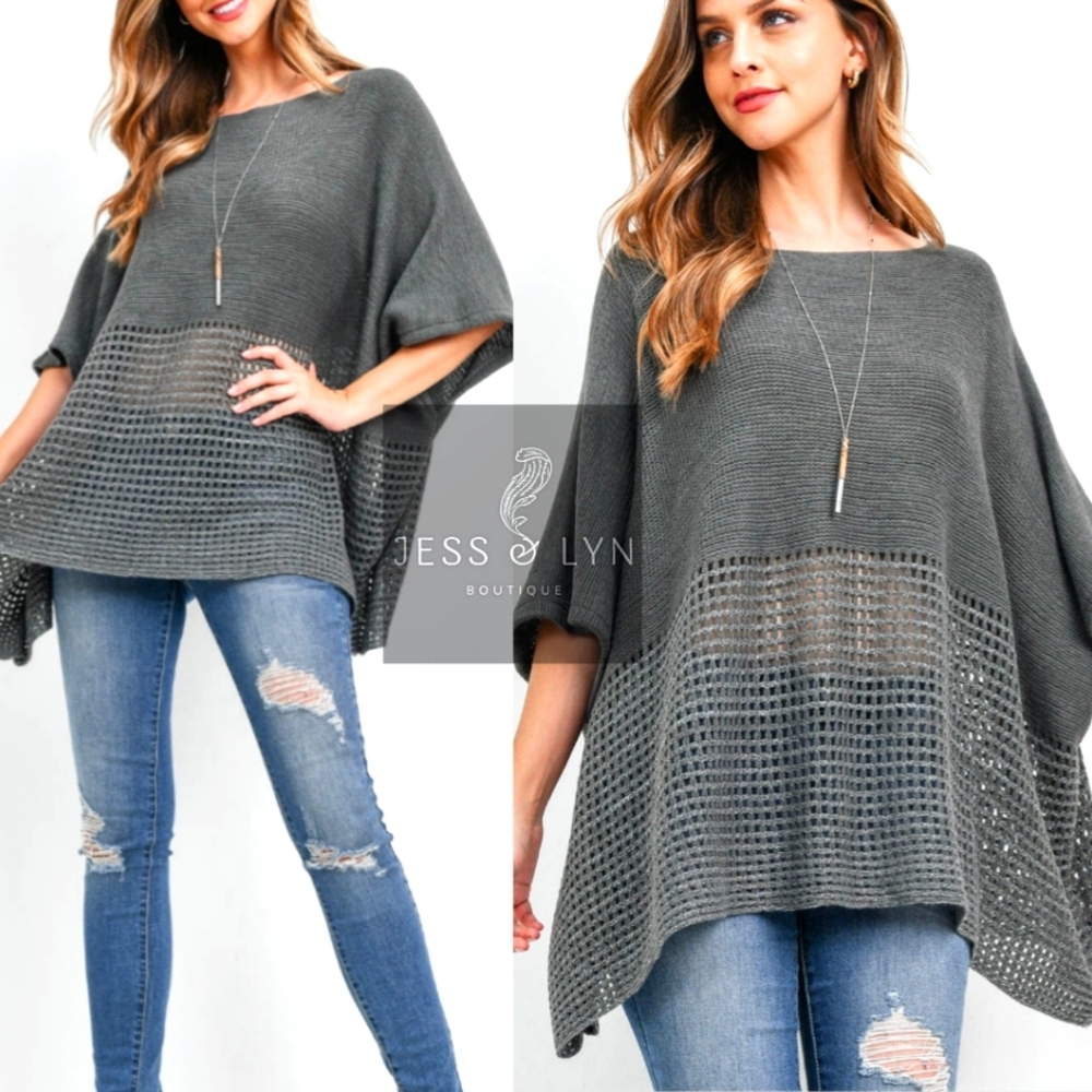 🆕RAE- Gray Oversized Two Tone Knit Sweater w/Wide Sleeves